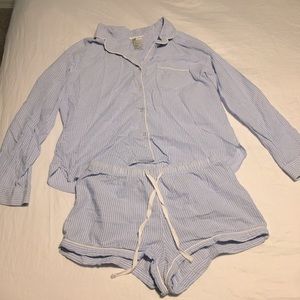 H&M blue white stripe pajamas long sleeve & shorts